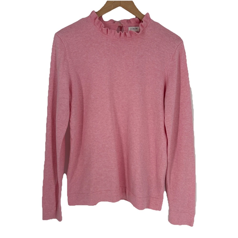 J Crew Womens Ruffle Neck Cotton Sweater Size Small Pink Preppy Twee Academia